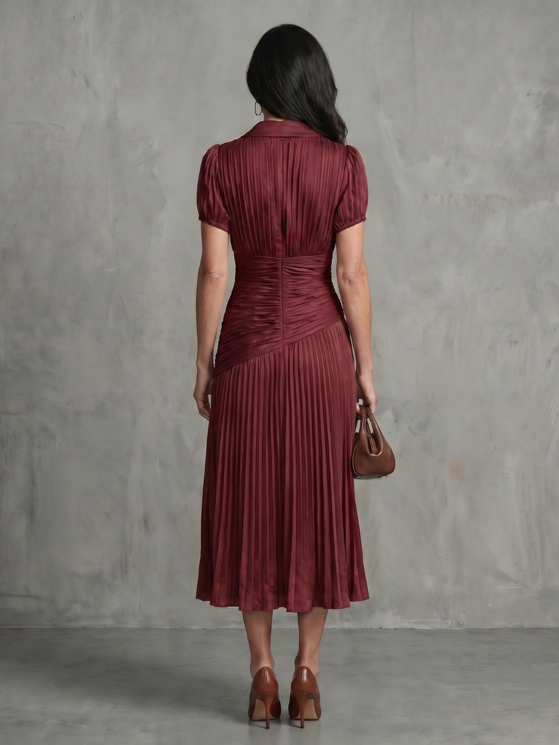 Theodora | Pleated Midi Dress with Waist