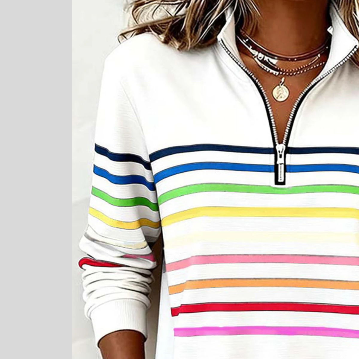 Prismette | Colorful Striped Half-Zip Hoodie