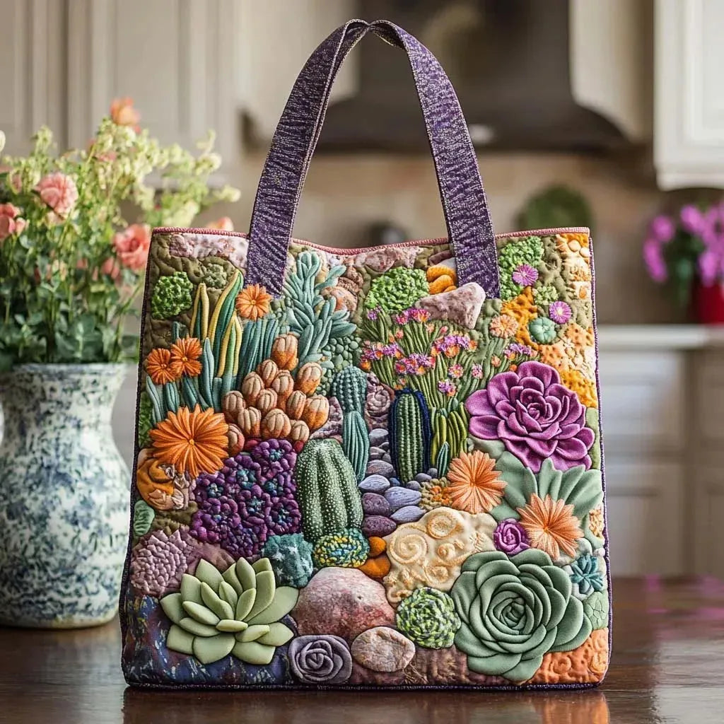 Tote Bag with Succulent Garden Pattern