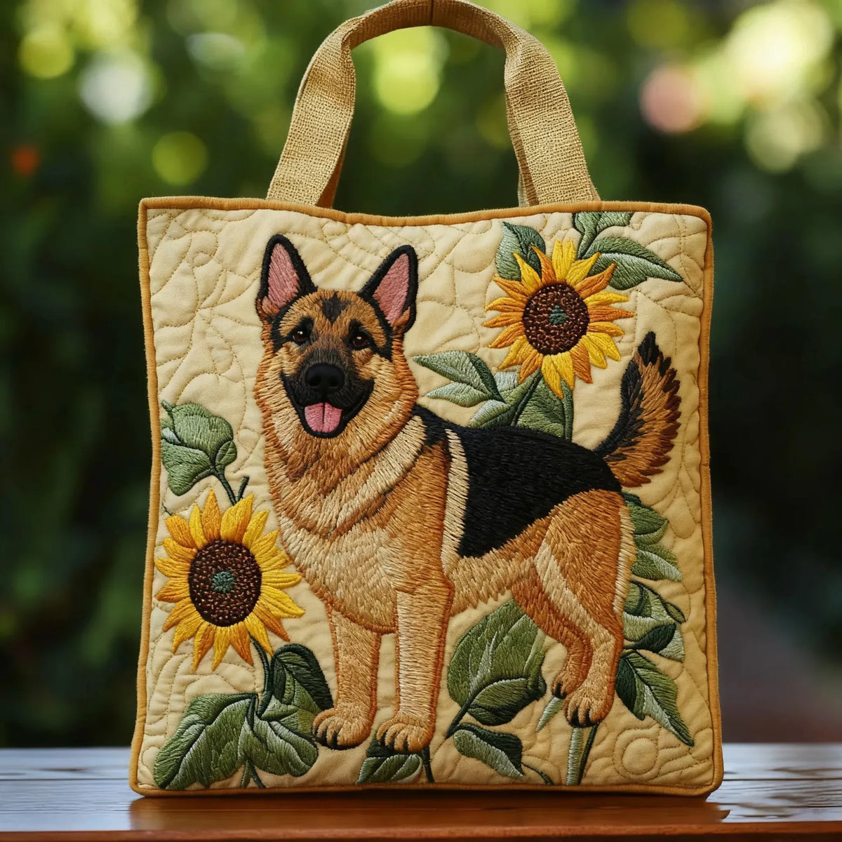 Handmade Floral Bag with German Shepherd