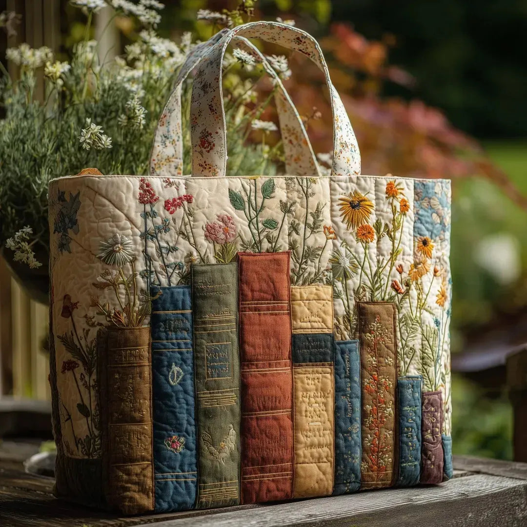 Handmade Matelassé Bag - Books and Flowers