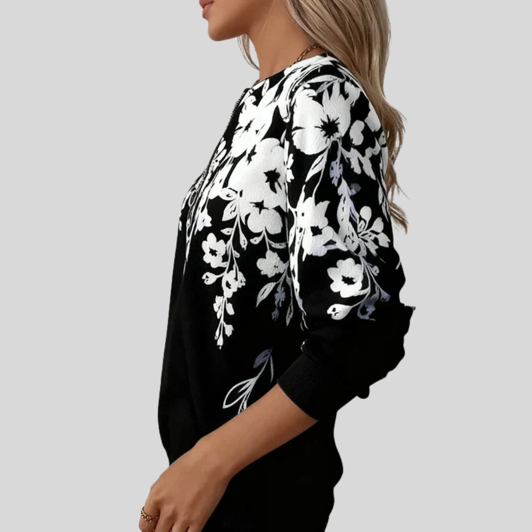 Crimson | Floral Zip-Up Hoodie