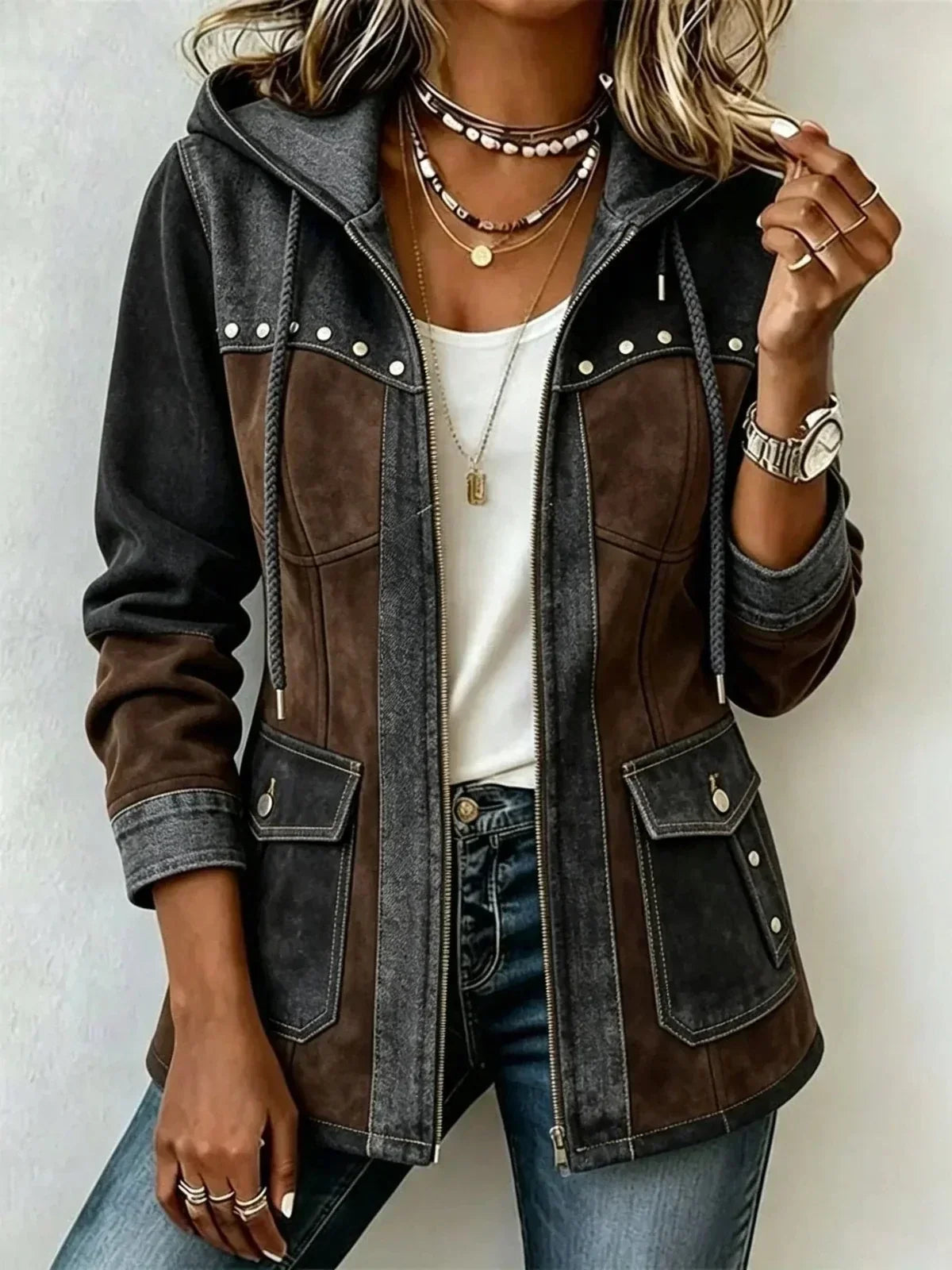 Veronica | Bi-material Hooded Jacket