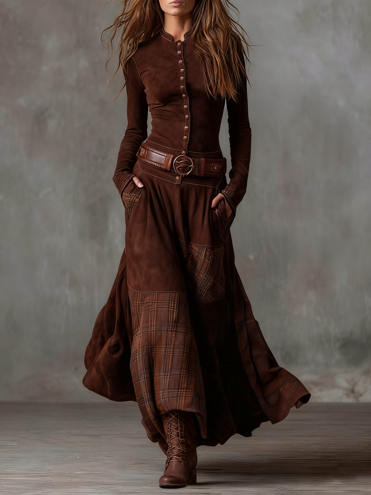 Élise | Maxi Dress in Suede with Belt