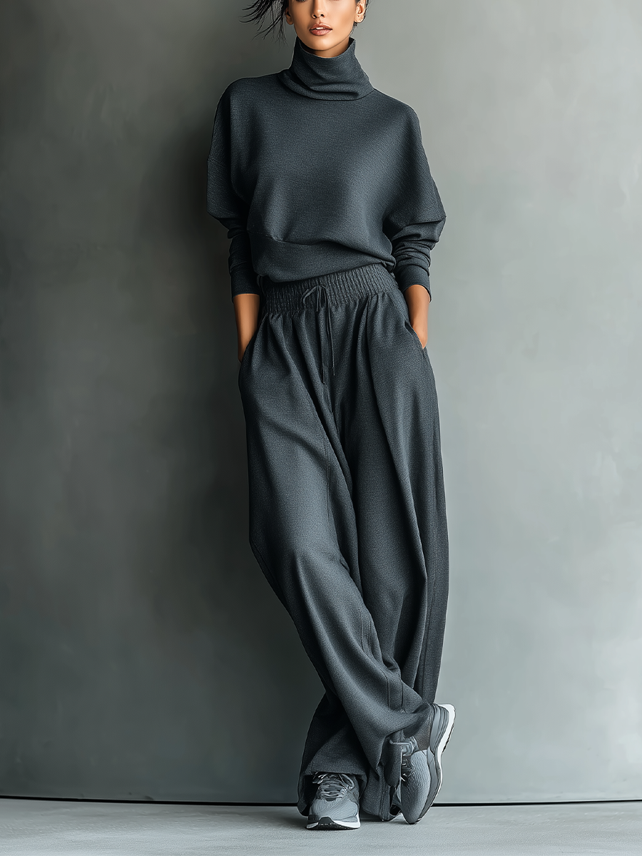 Knitted Set with Wide Pants - Comfortable Home Set