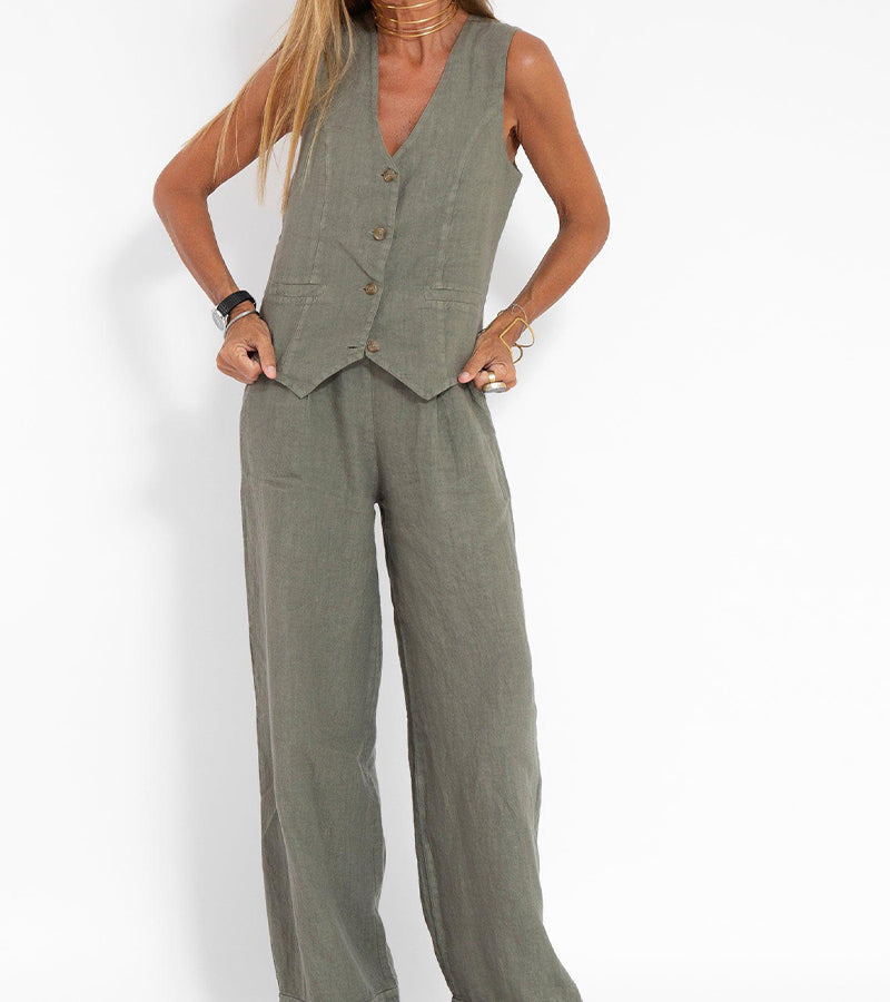 Aira | Set with Button Vest and Wide Pants
