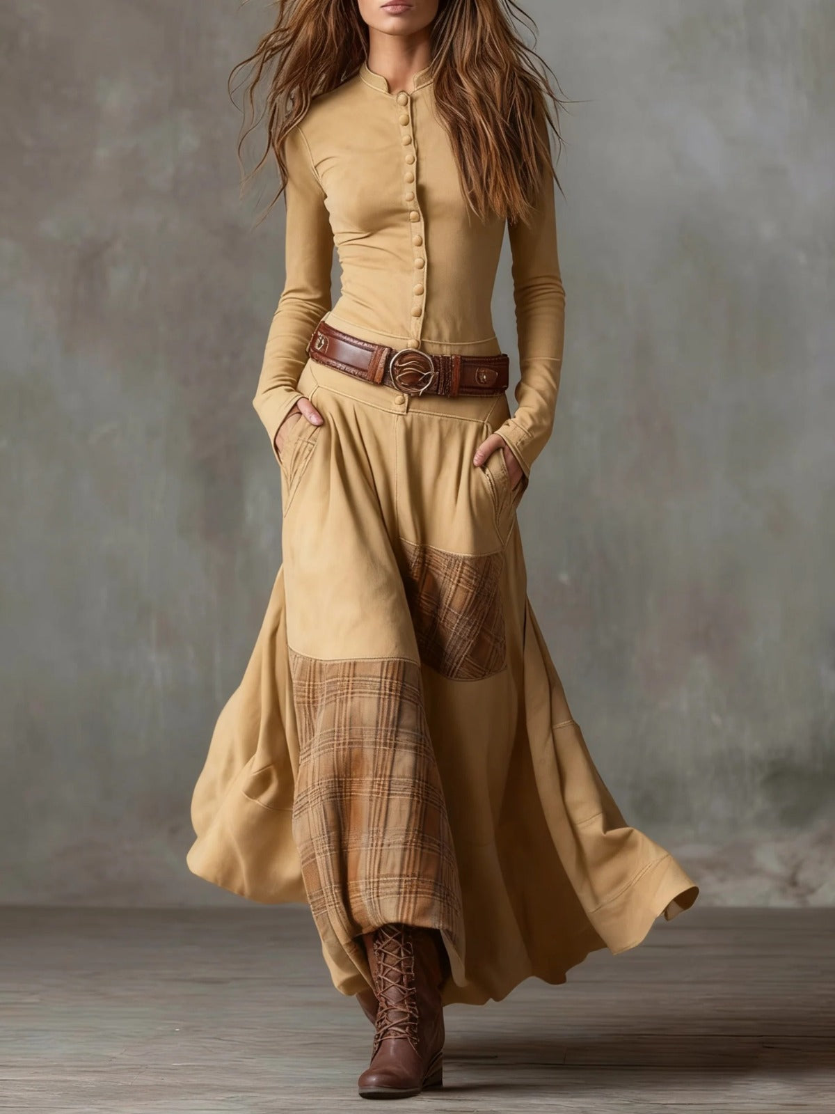 Élise | Maxi Dress in Suede with Belt