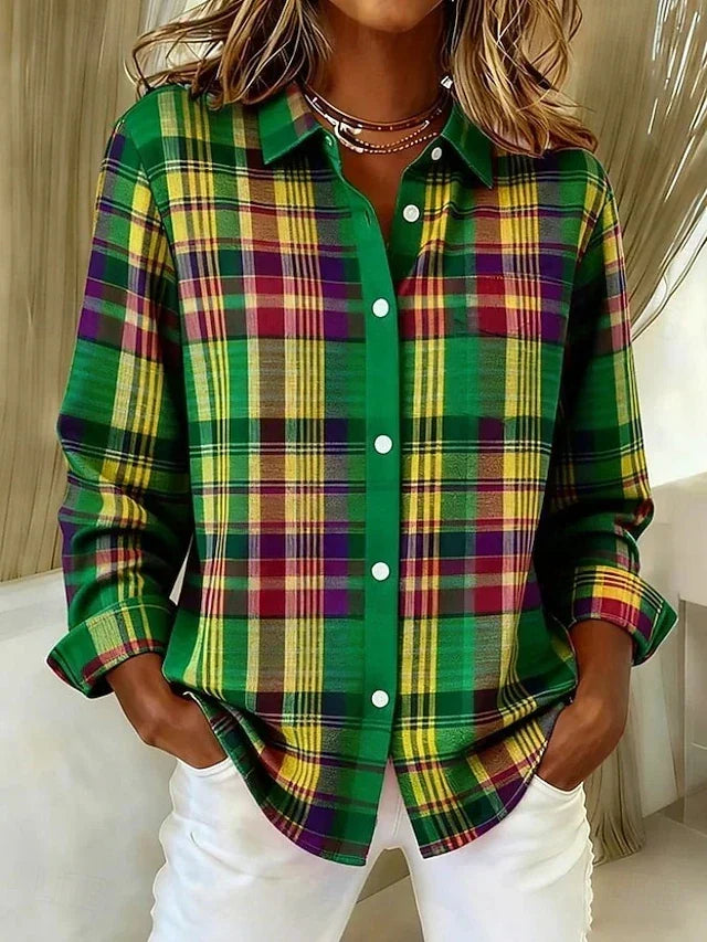 Dulcie™ | Vintage Checkered Blouse with Front Buttons