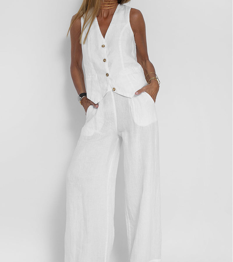 Aira | Set with Button Vest and Wide Pants
