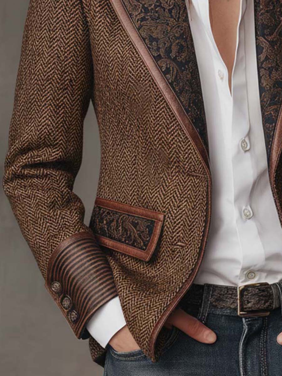 Women's Blazer with Houndstooth Pattern and Printed Panels