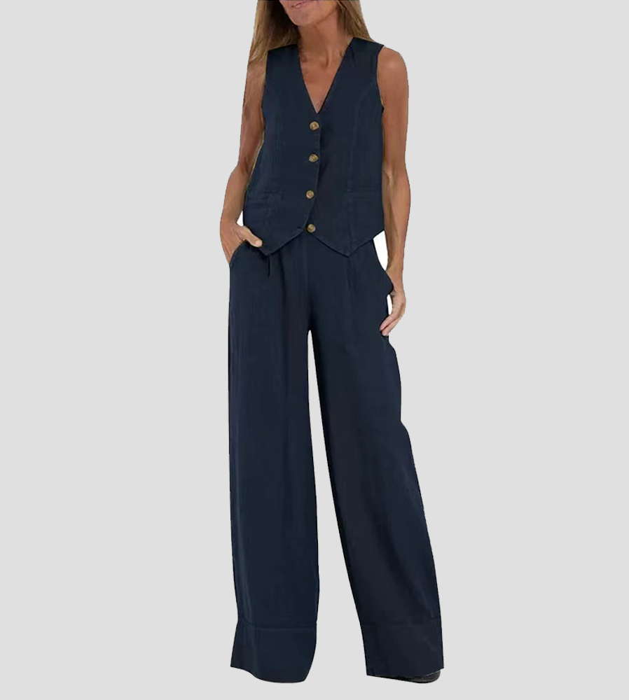 Aira | Set with Button Vest and Wide Pants