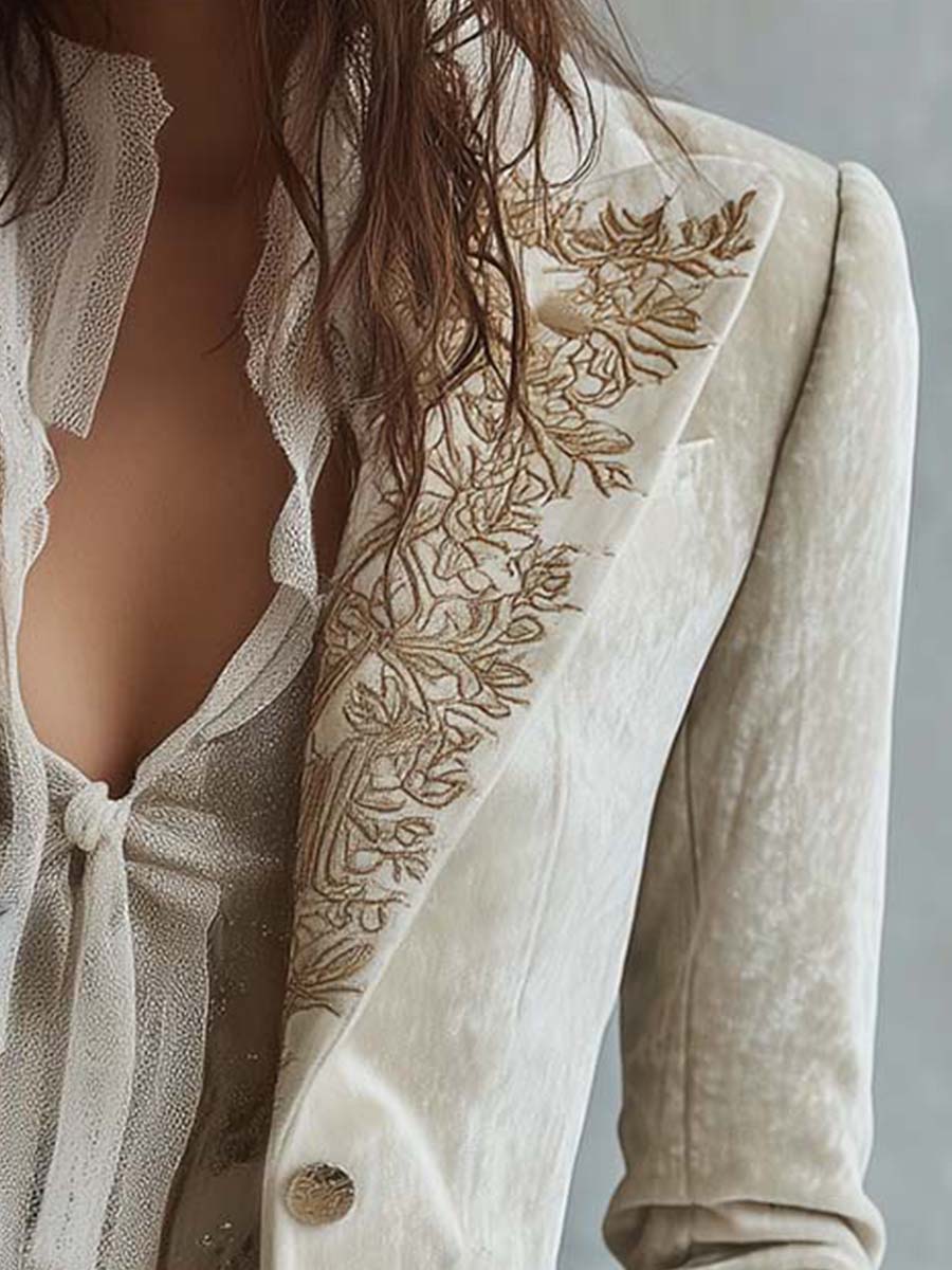 Women's Embroidered Blazer in Ivory