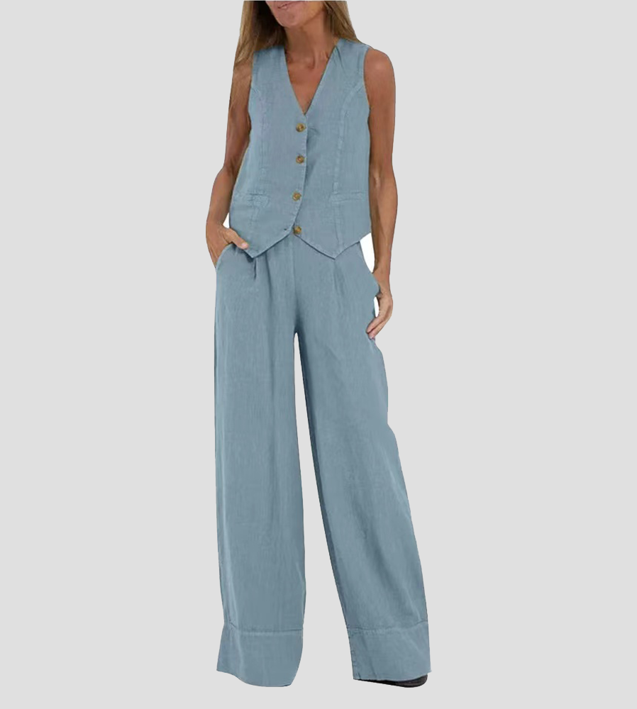 Aira | Set with Button Vest and Wide Pants