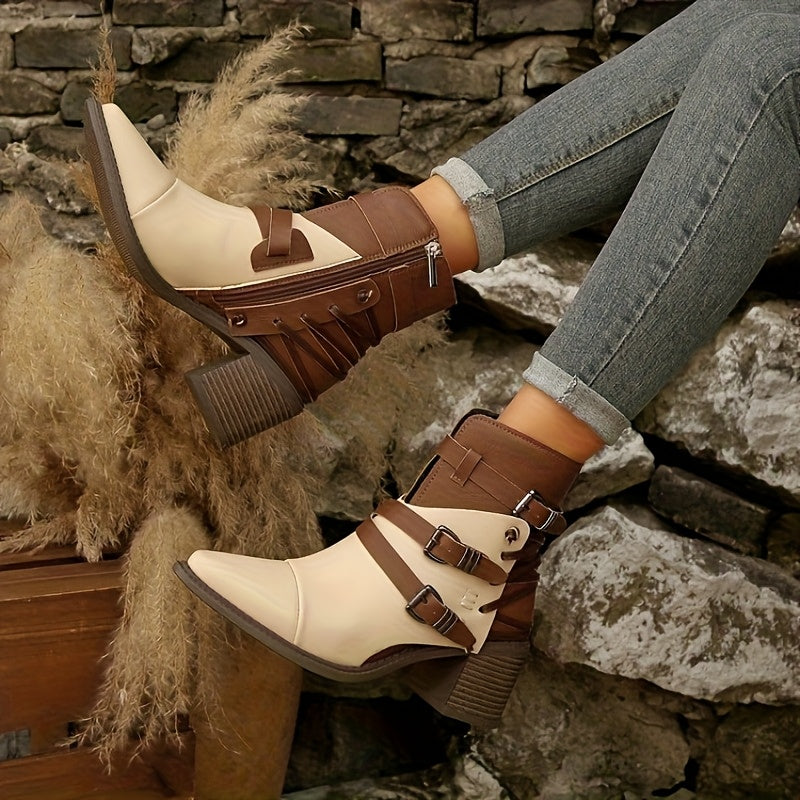 Laura - Wide Western Block Heel Boots