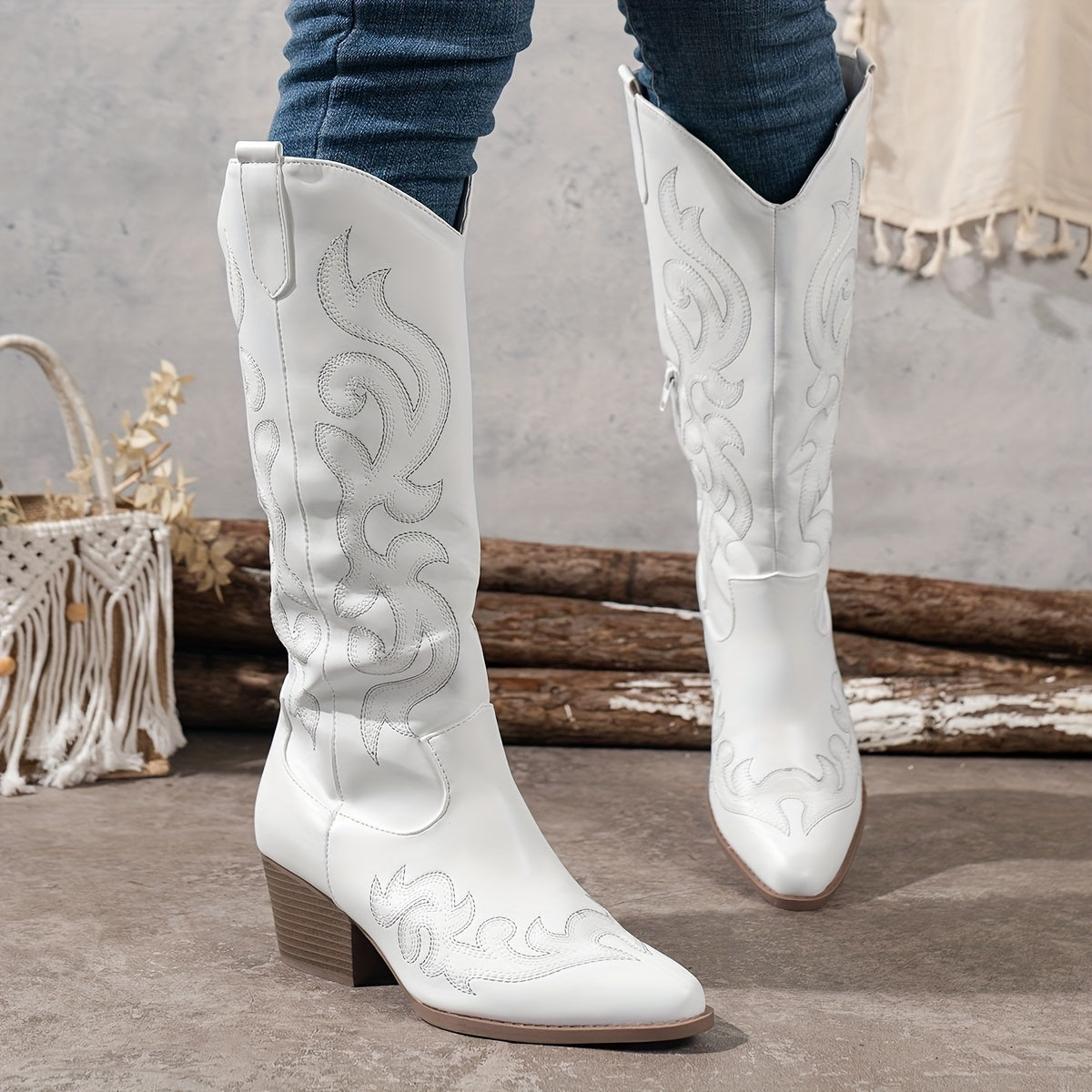 Sharina - Retro Cowboy Slip-On Boots