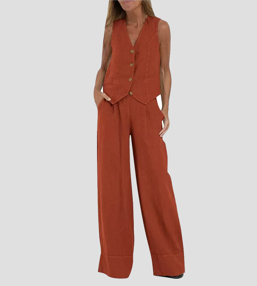 Aira | Set with Button Vest and Wide Pants