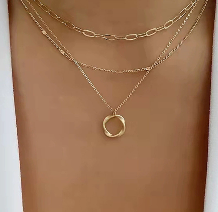 Open Circle Three-Row Necklace | Gold