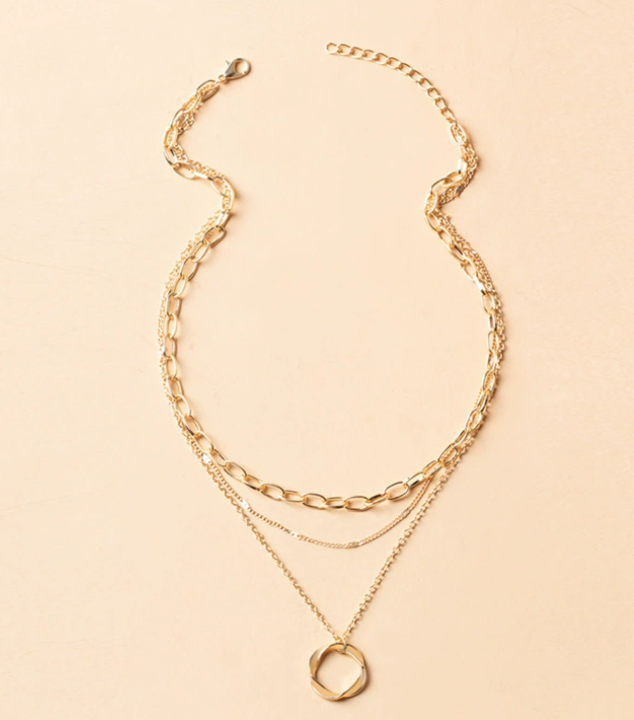 Open Circle Three-Row Necklace | Gold