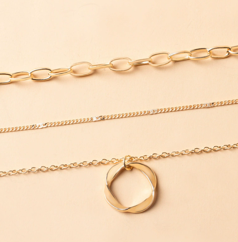 Open Circle Three-Row Necklace | Gold