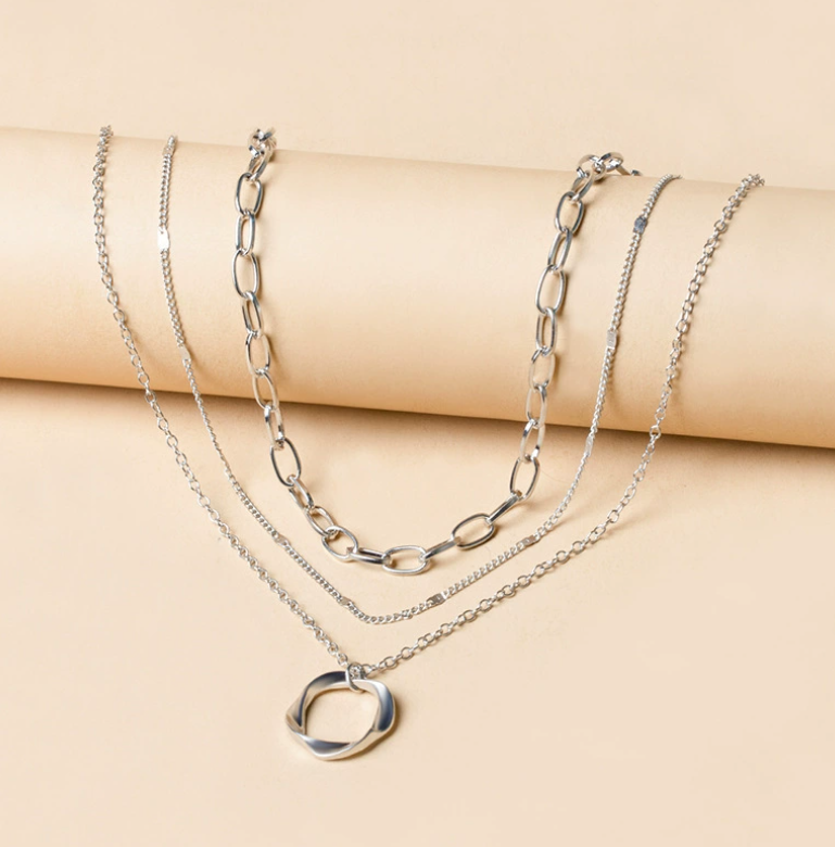 Open Circle Three-Row Necklace | Gold