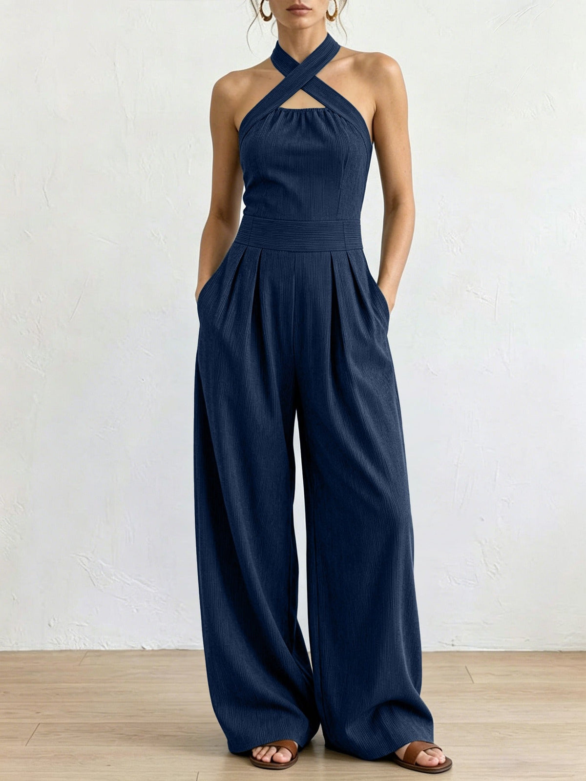 Bianca | Linen and Cotton Jumpsuit with Elegant Crossed Neckline