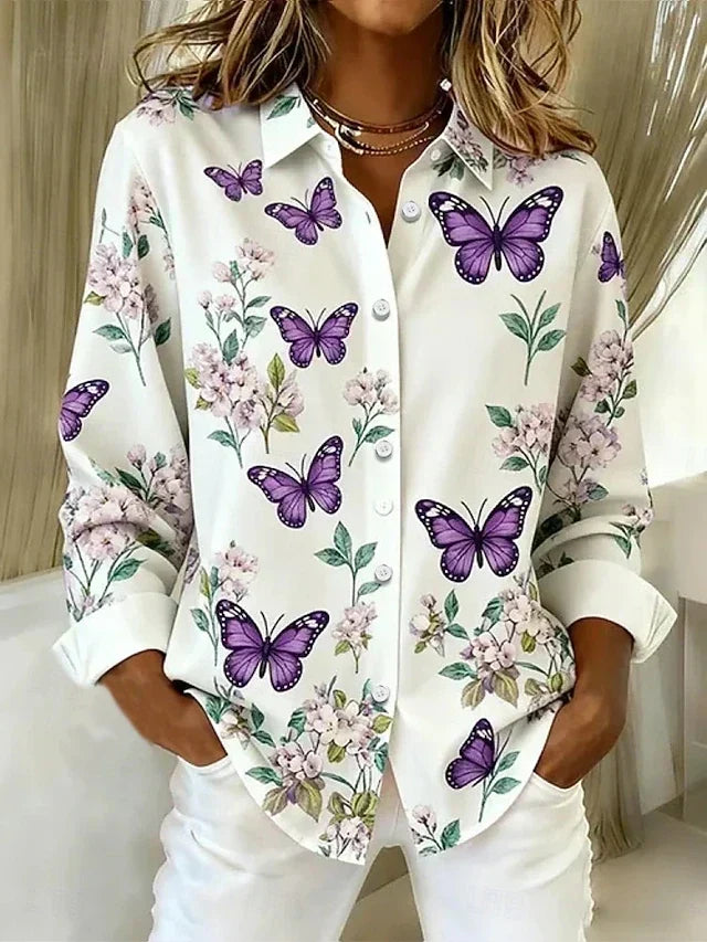 Dahlia™ | Playful blouse with butterfly print and buttons