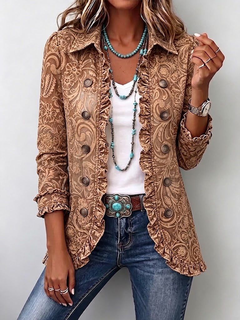 Noemi | Bohemian Vintage Floral Jacket with Ruffles