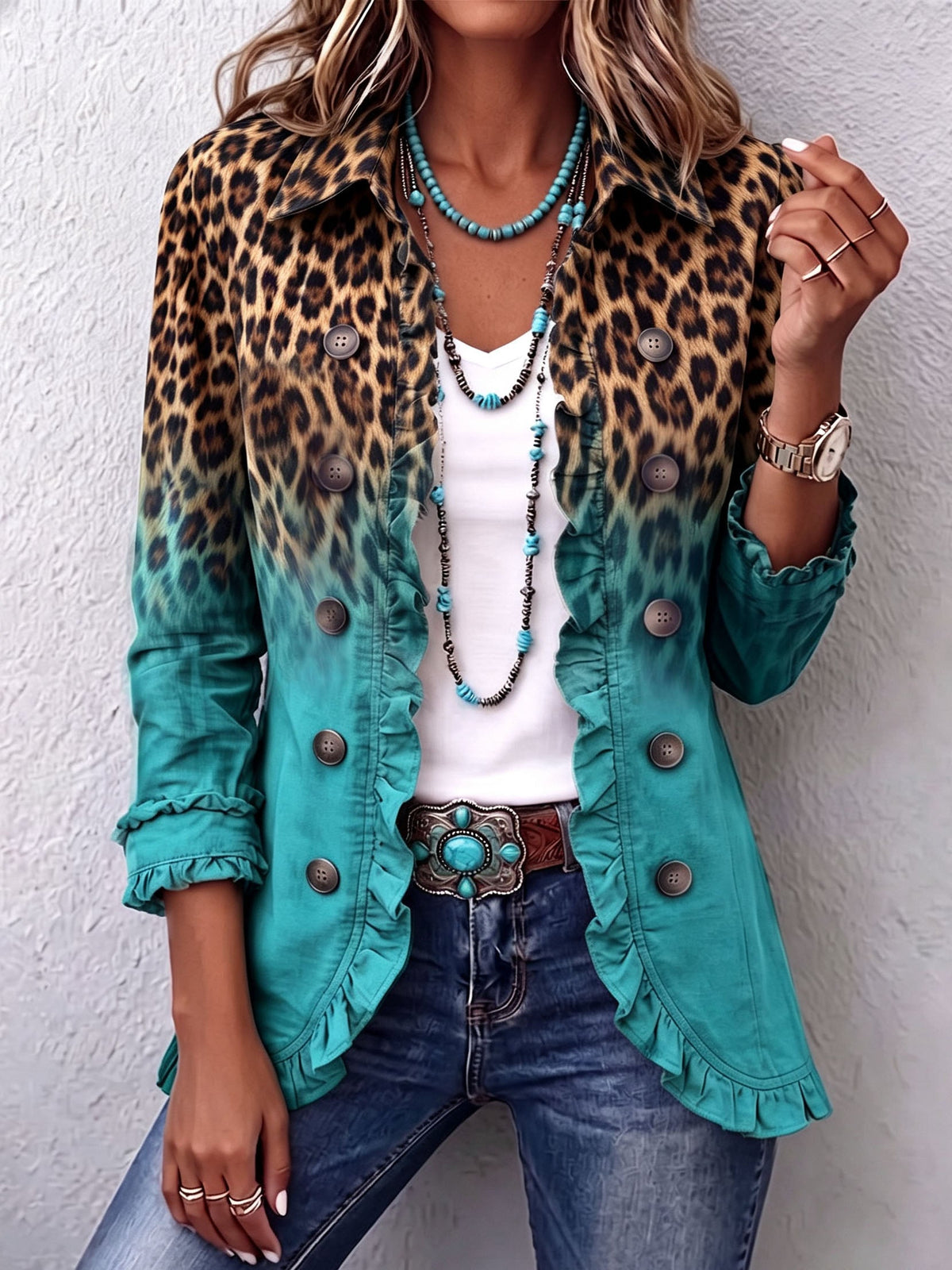 Beatriz | Blazer with Leopard Print and Ruffles