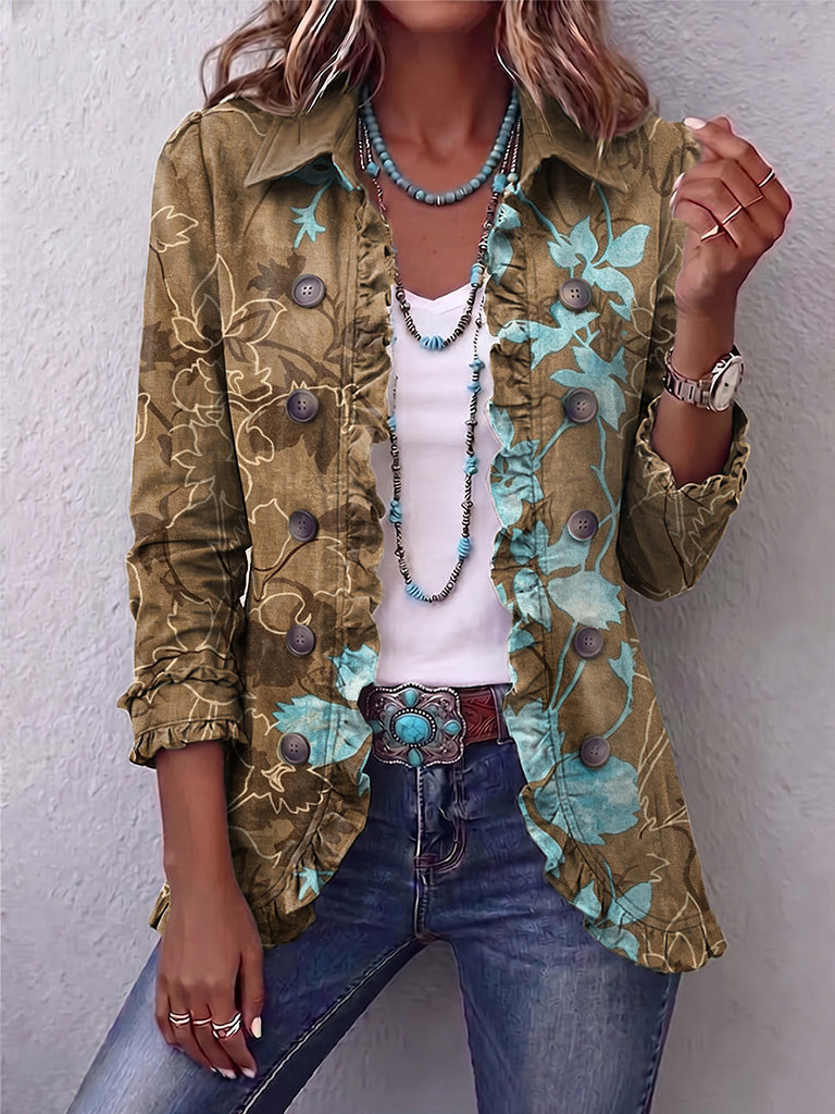 Bianca | Bohemian Vintage Floral Jacket with Ruffles