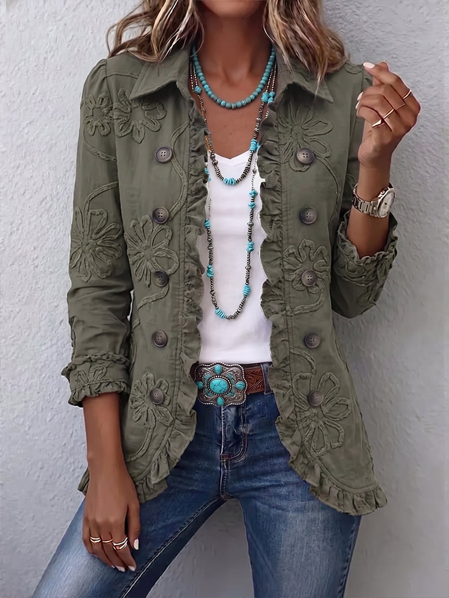 Alejandra | Boho-Chic Jacket with Floral Embroidery and Ruffled Details