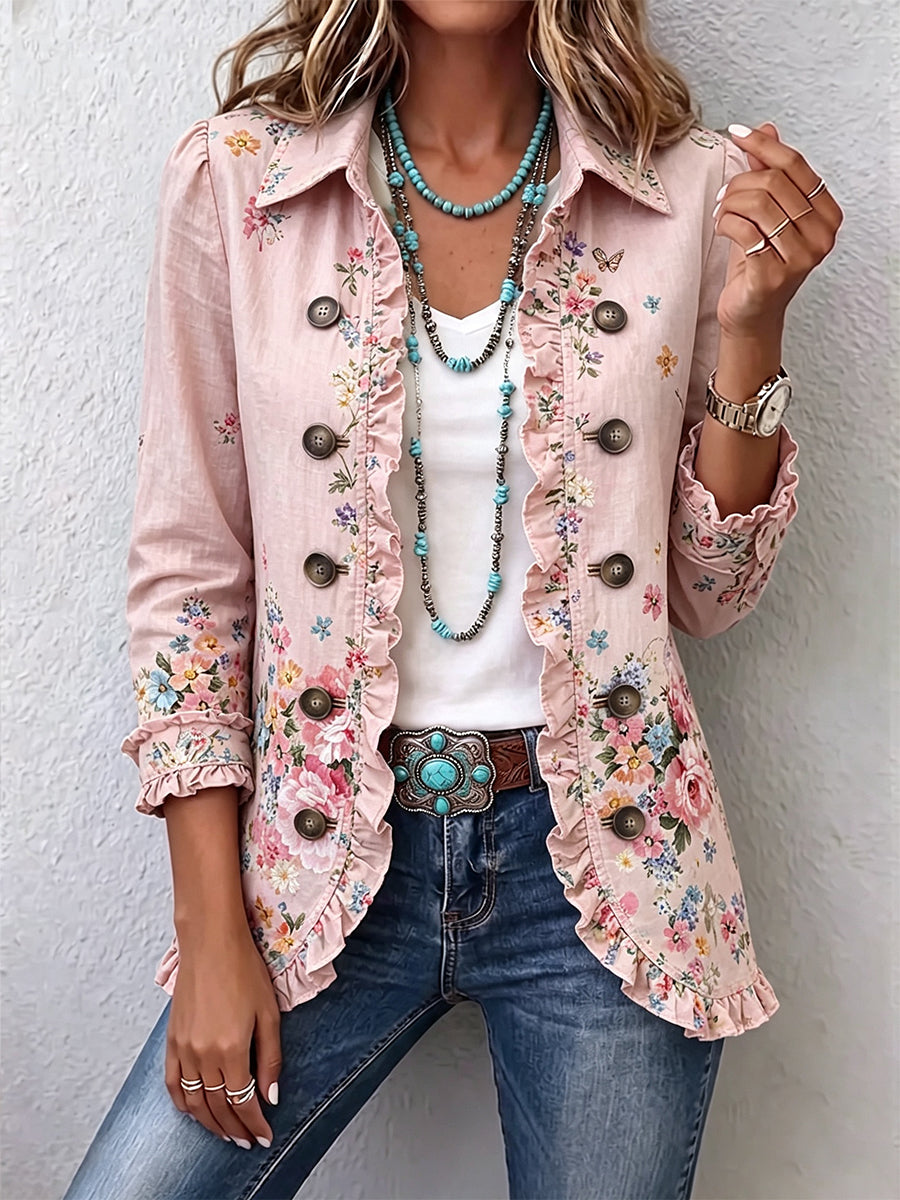 Martina | Floral Jacket with Ruffles and Buttons