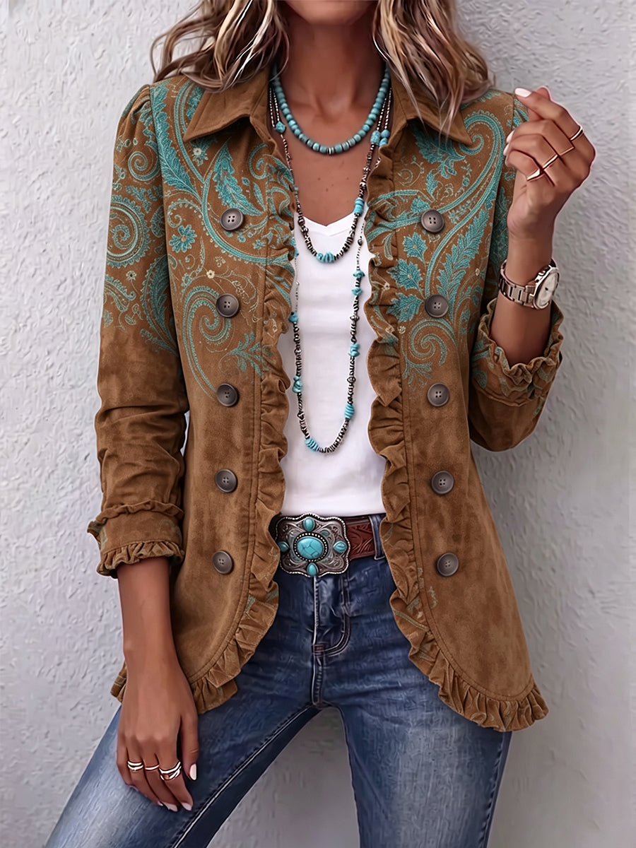 Serena | Jacket with Ruffles in Paisley Pattern