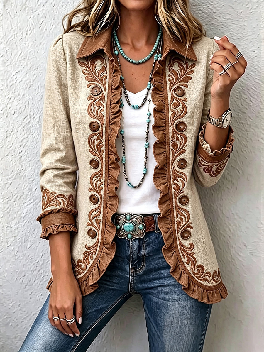 Alejandra | Bohemian Vintage Floral Jacket with Ruffles