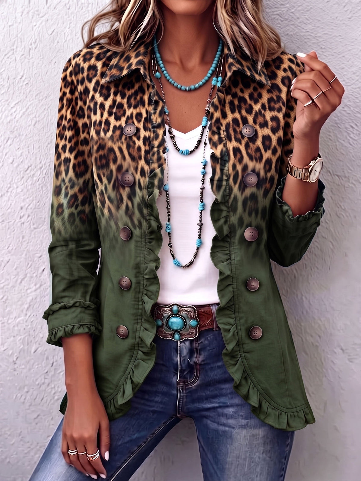 Ludovica | Blazer with Leopard Pattern in Shades of Gray
