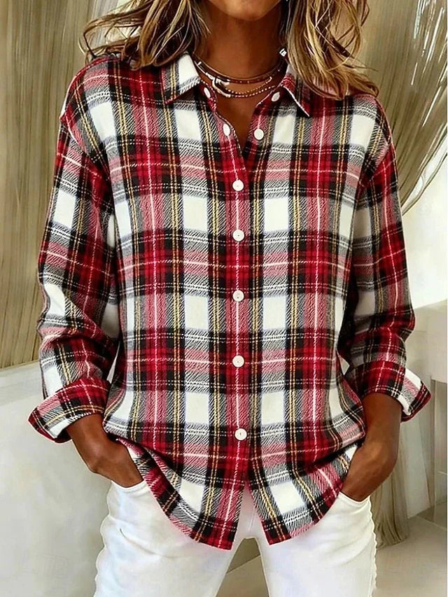 Dulcie™ | Vintage Checkered Blouse with Front Buttons