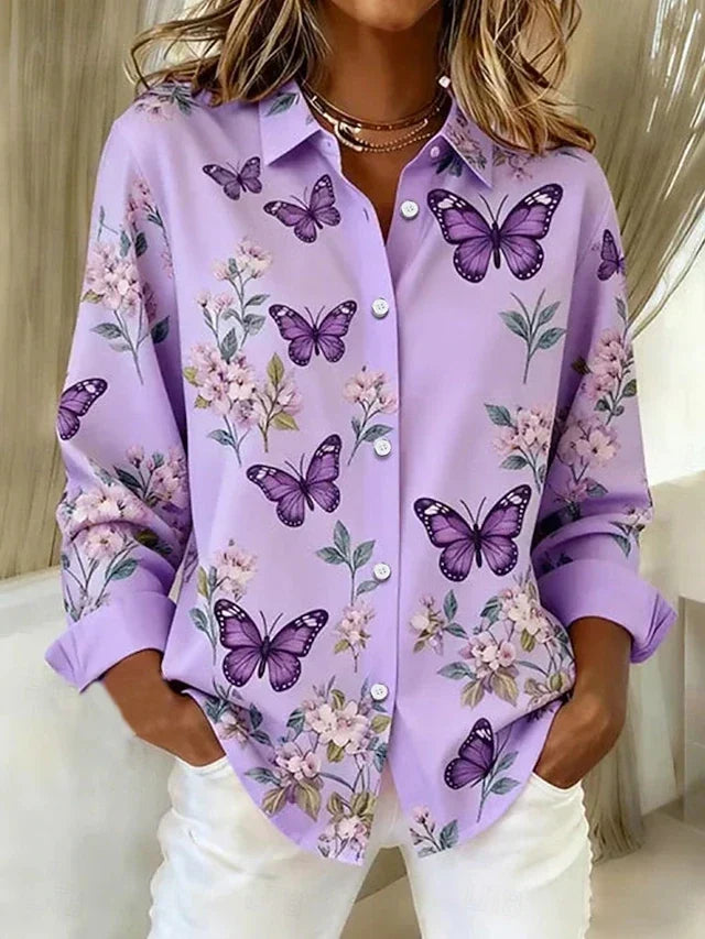 Dahlia™ | Playful blouse with butterfly print and buttons