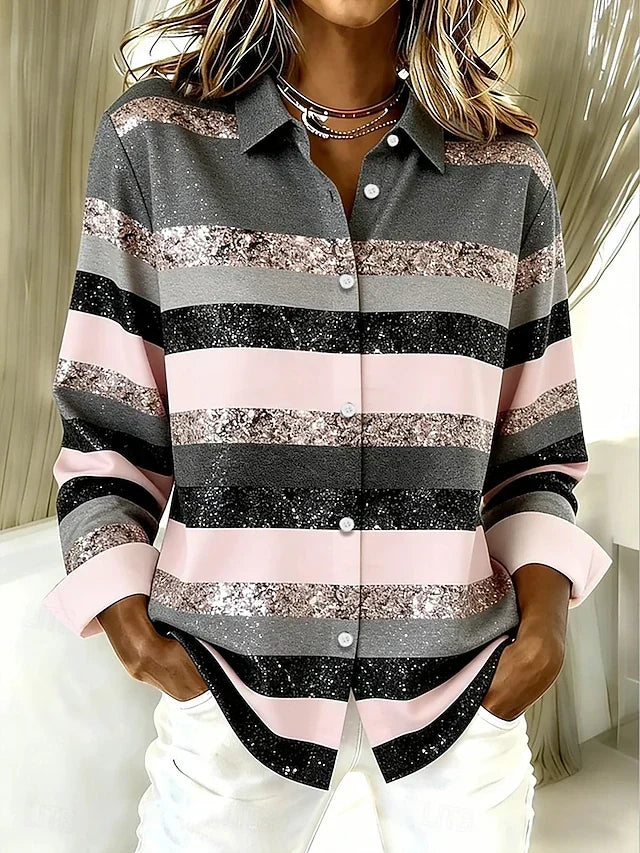 Evancline™ | Casual Horizontal Striped Button-Up Shirt